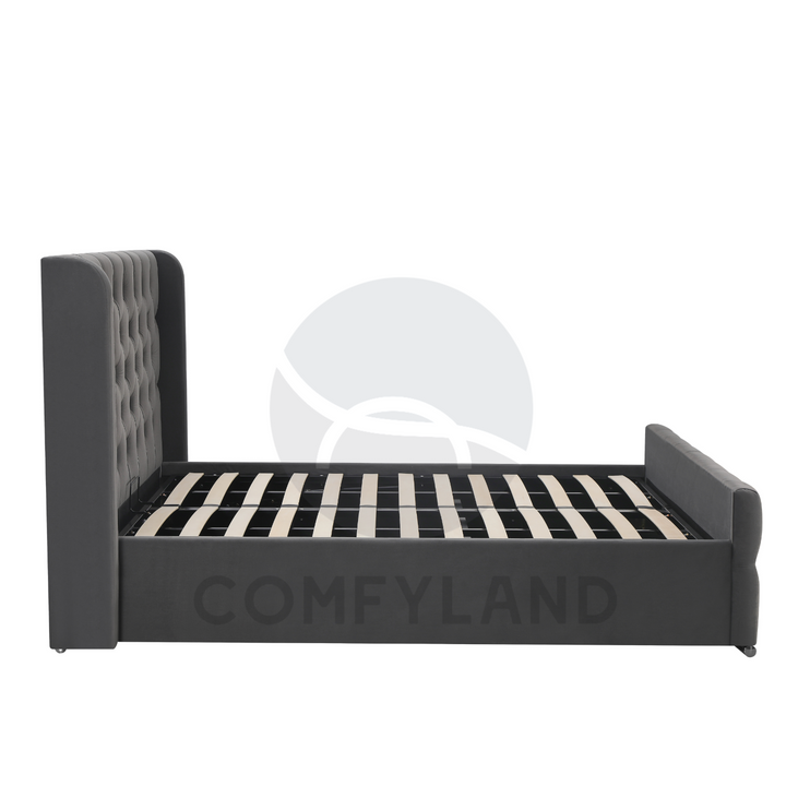 Chesterfield Grey Velvet Storage Bed