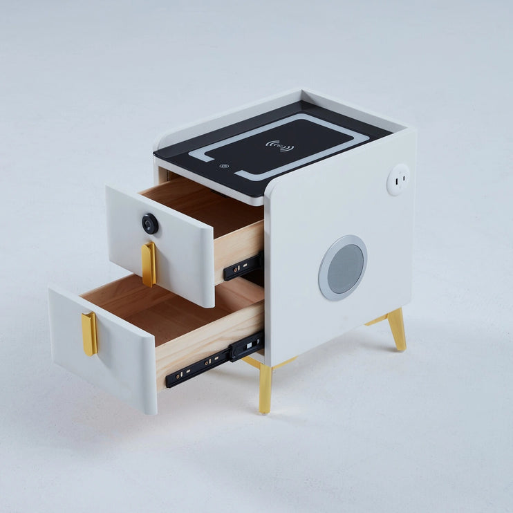 Bedroom Smart Nightstand with Wireless Charging, Speaker, LED Light and USB