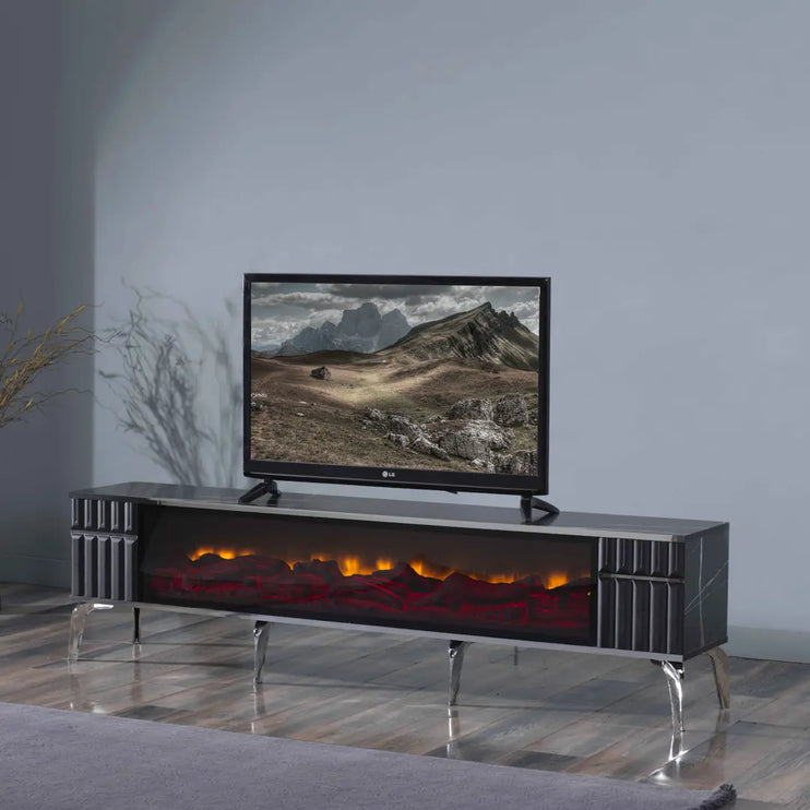 Ates Electric Fireplace TV Stand with Built-in Bluetooth & Speakers