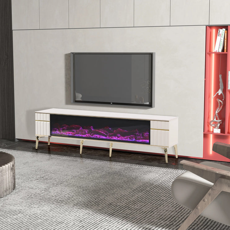 Ates Electric Fireplace TV Stand with Built-in Bluetooth & Speakers