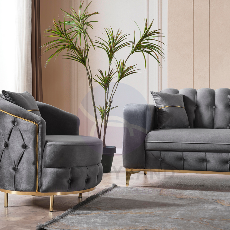 BERLIN Sofa Bed in Grey Velvet with Gold Detailing