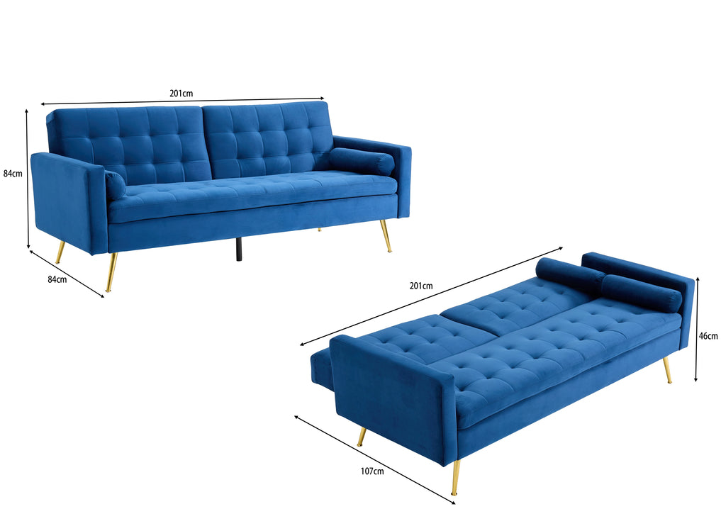 Comfy Velvet 3 Seater Sofa Bed With Metal Frame Button Detail Click Clack