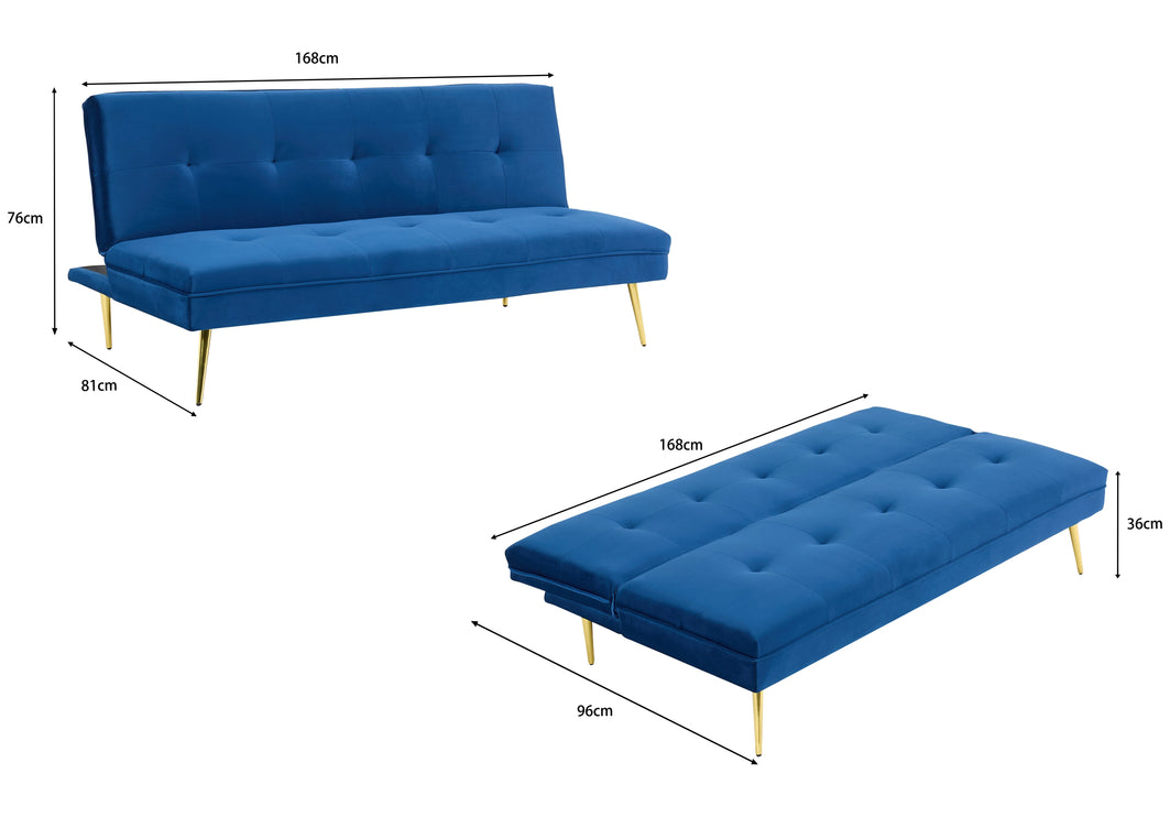 Adjustable 3 Seater Blue Sofa Bed Click Clack