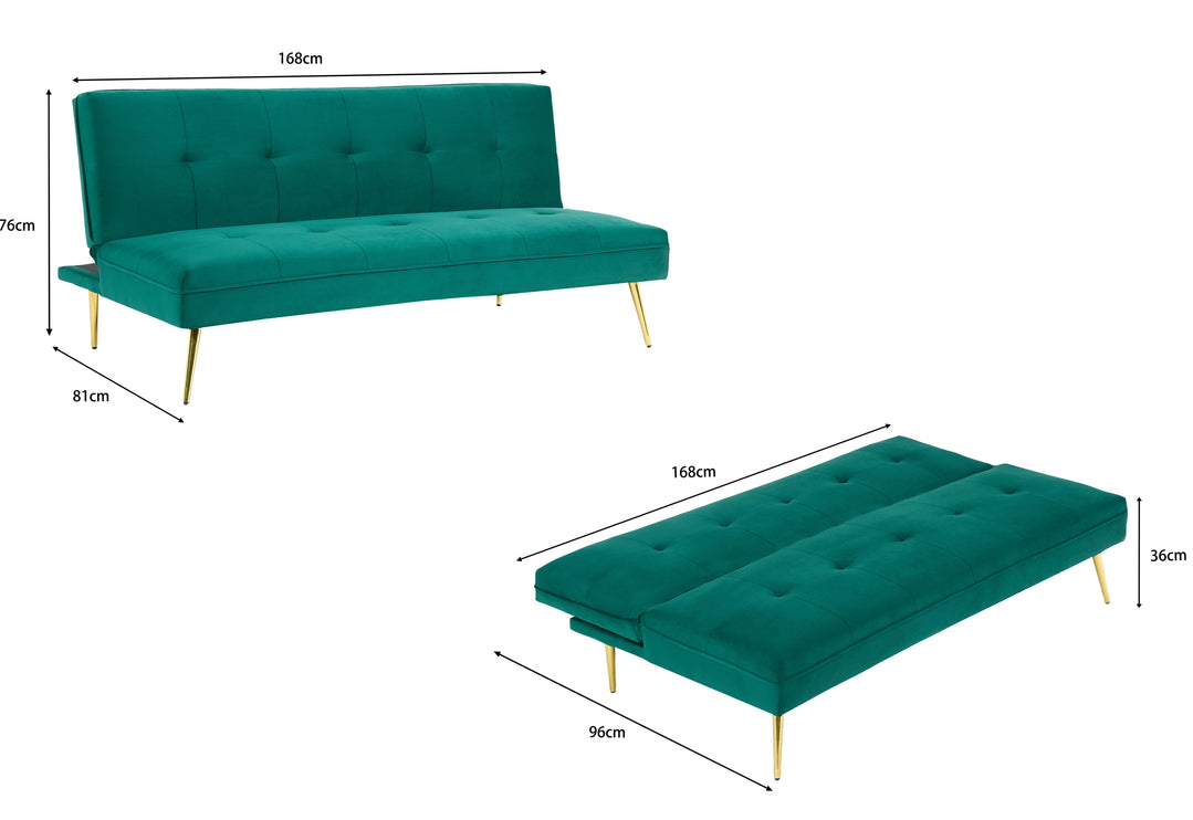 Adjustable 3 Seater Green Sofa Bed Click Clack