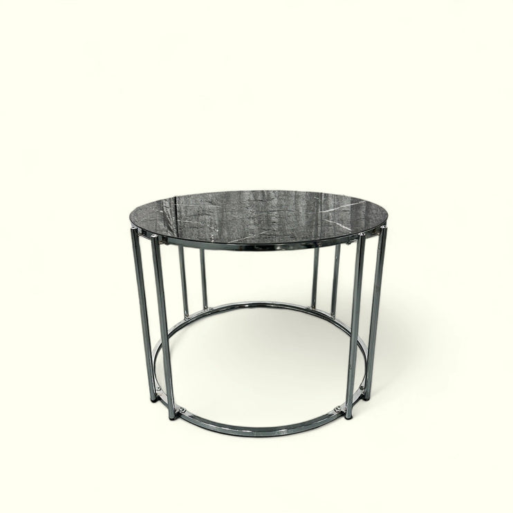 Black & Silver Marble Effect Round Coffee Table