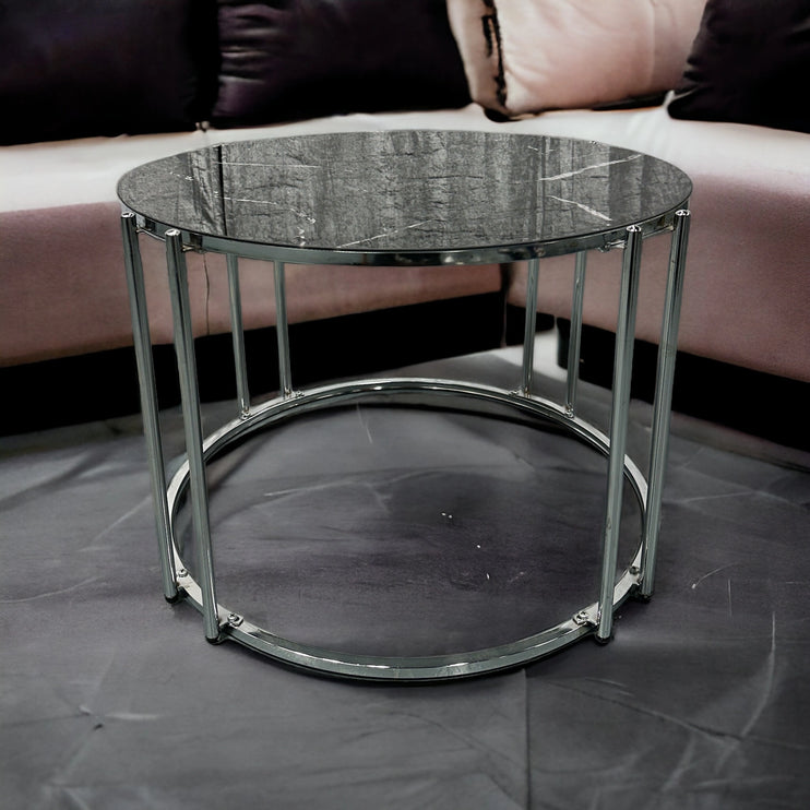 Black & Silver Marble Effect Round Coffee Table