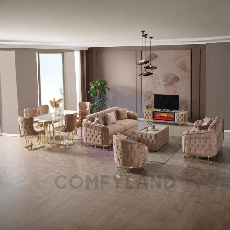 ALMERA Beige Velvet Living Room Furniture