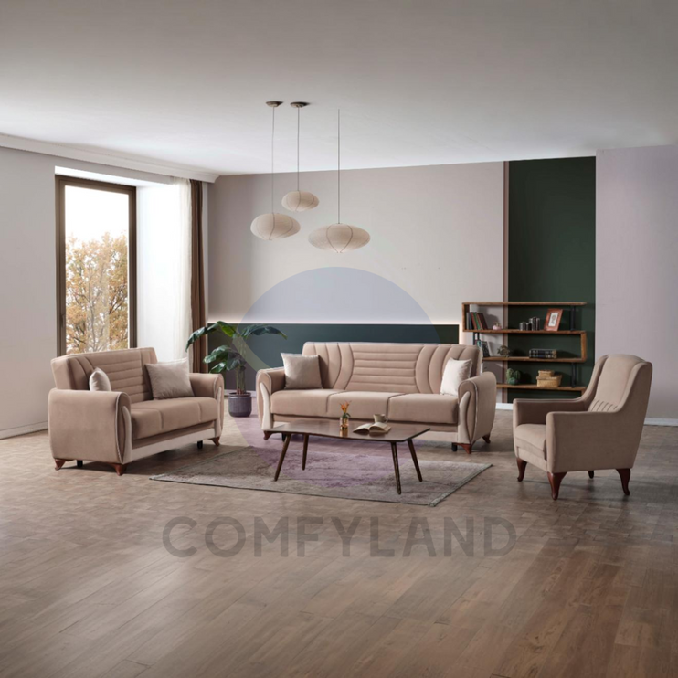 Seren Beige Velvet Sofa Bed