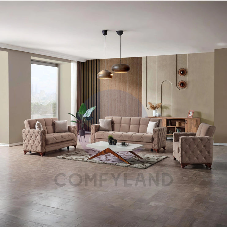 Dezza Sofa Bed in Beige Velvet
