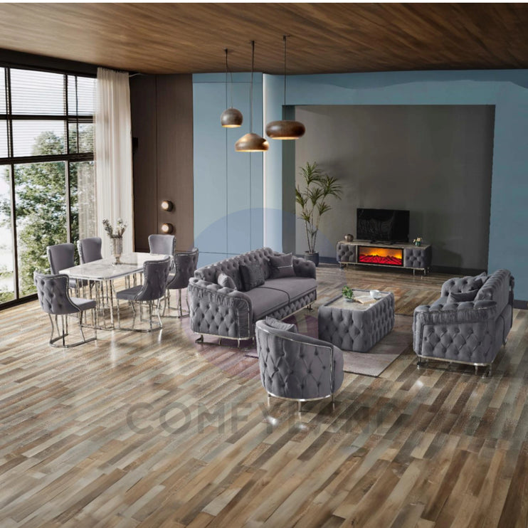 ALMERA Grey Velvet Living Room Furniture