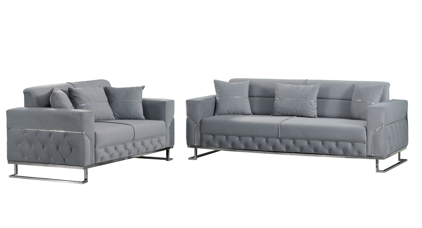 PARMA Sofa Bed in Grey Velvet with Chrome Detailing