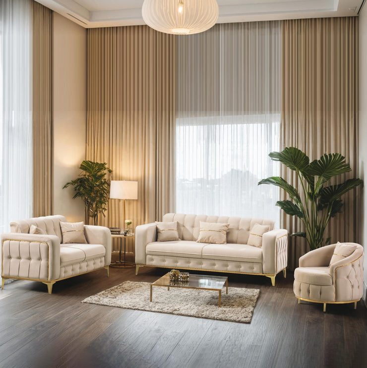 BERLIN Sofa Bed in Cream Velvet with Gold Detailing