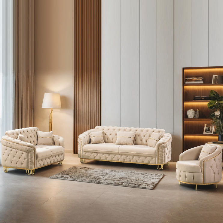 ALMERA Sofa Bed in Cream Velvet with Gold Detailing