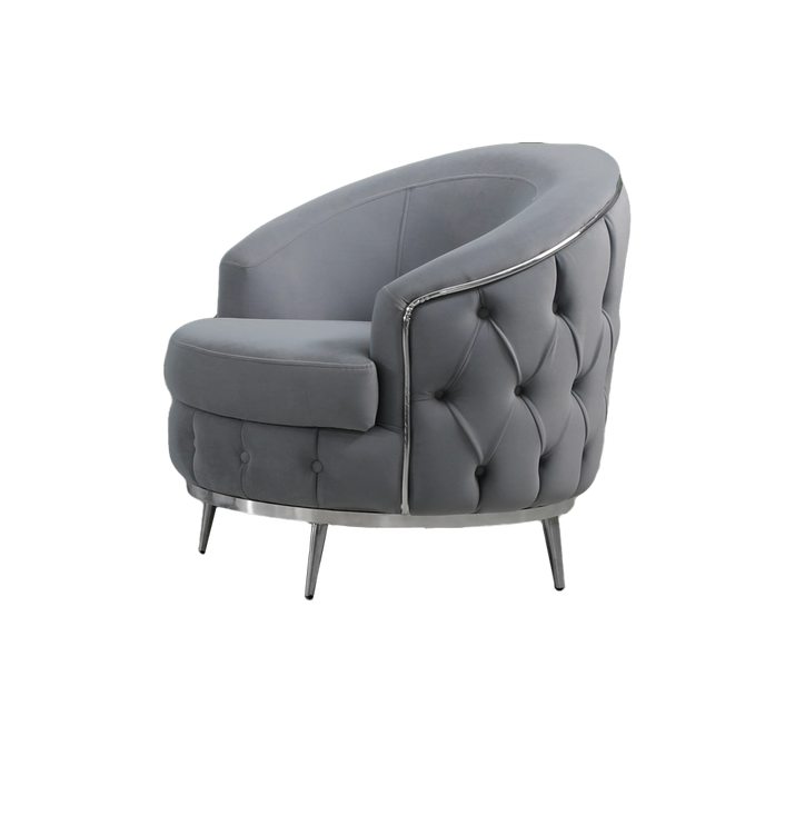 Almera Arm Chair in Grey Velvet with Chrome Detailing
