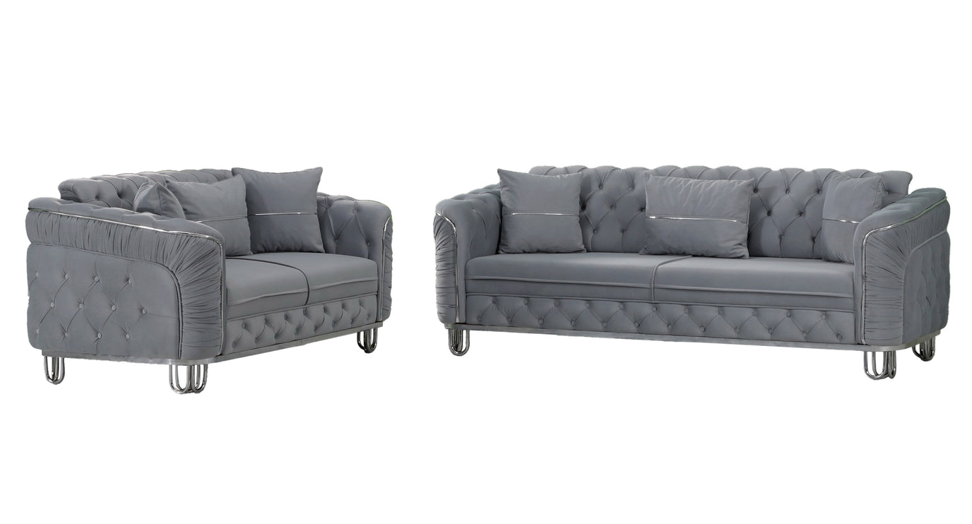 ALMERA Sofa Bed in Grey Velvet with Chrome Detailing