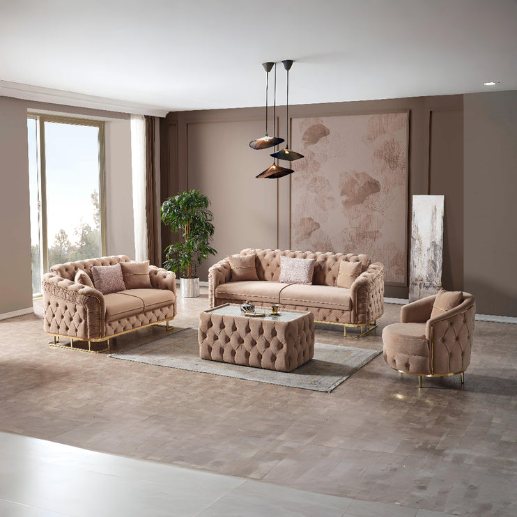 ALMERA Beige Velvet Living Room Furniture