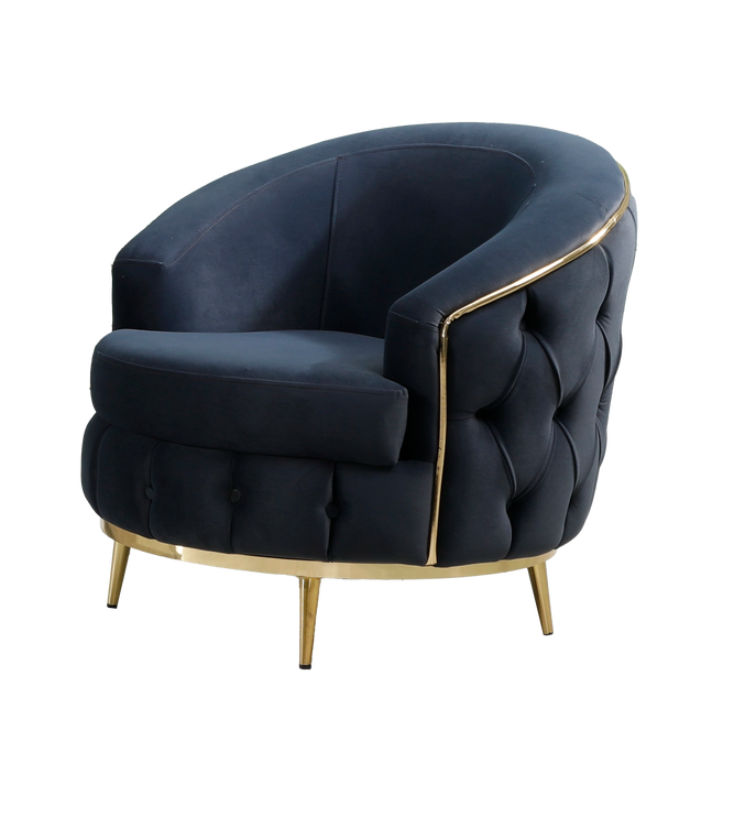 Almera Arm Chair in Black Velvet with Gold Detailing