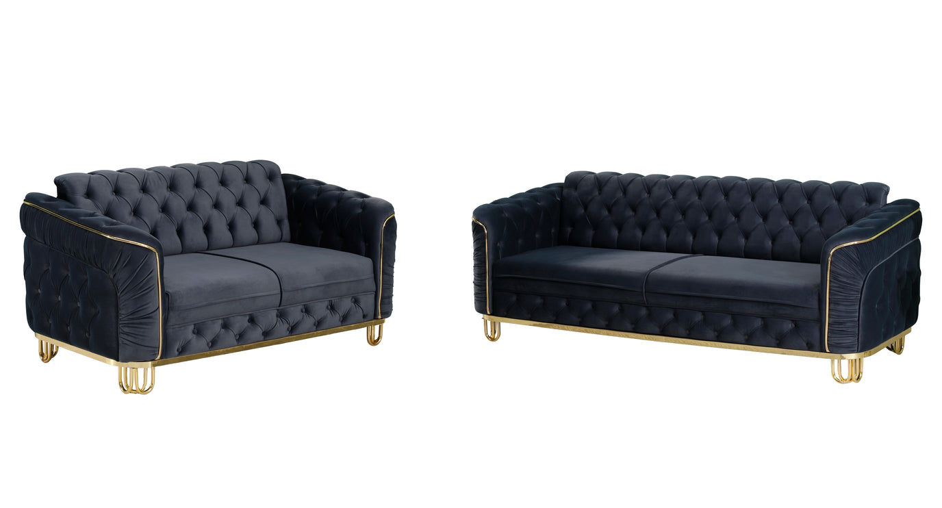 ALMERA Sofa Bed in Black Velvet with Gold Detailing