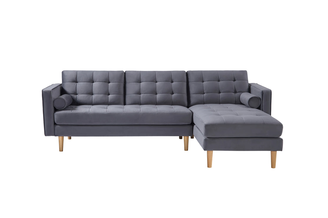 Grey Velvet Corner Sofa-Left or Right Hand Facing