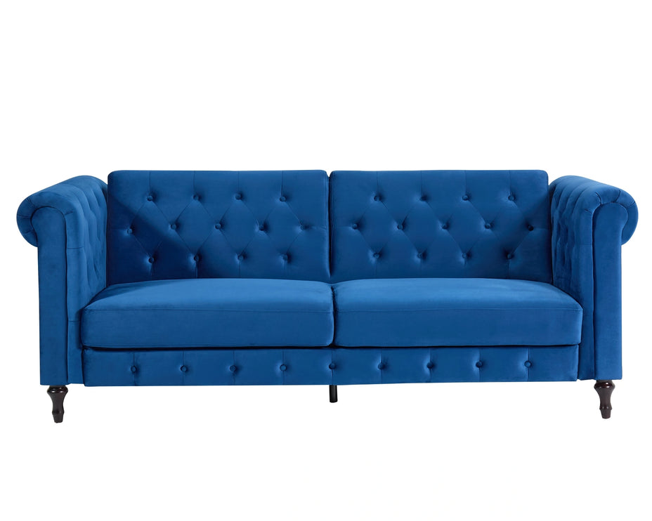 Tuscany Blue Velvet Sofa Bed 3 Seater Button Detail