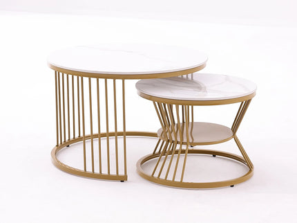 Espresso Coffee Table Set Golden Base and White Sintered Stone