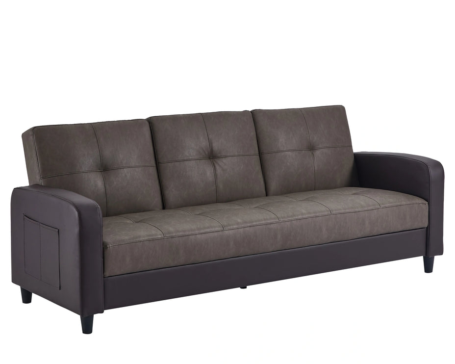 Luxury Brown 3-Seater Sofa Bed in Faux Leather with Cup Holder & Magazine Pocket