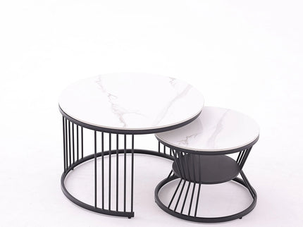 Espresso Coffee Table Set Black Base and White Sintered Stone