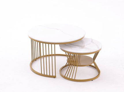 Espresso Coffee Table Set Golden Base and White Sintered Stone