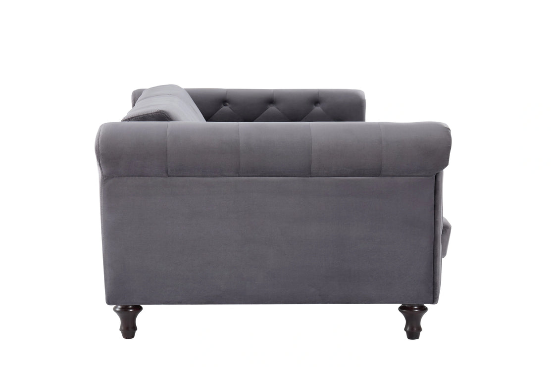 Tuscany Grey Velvet Sofa Bed 3 Seater Button Detail