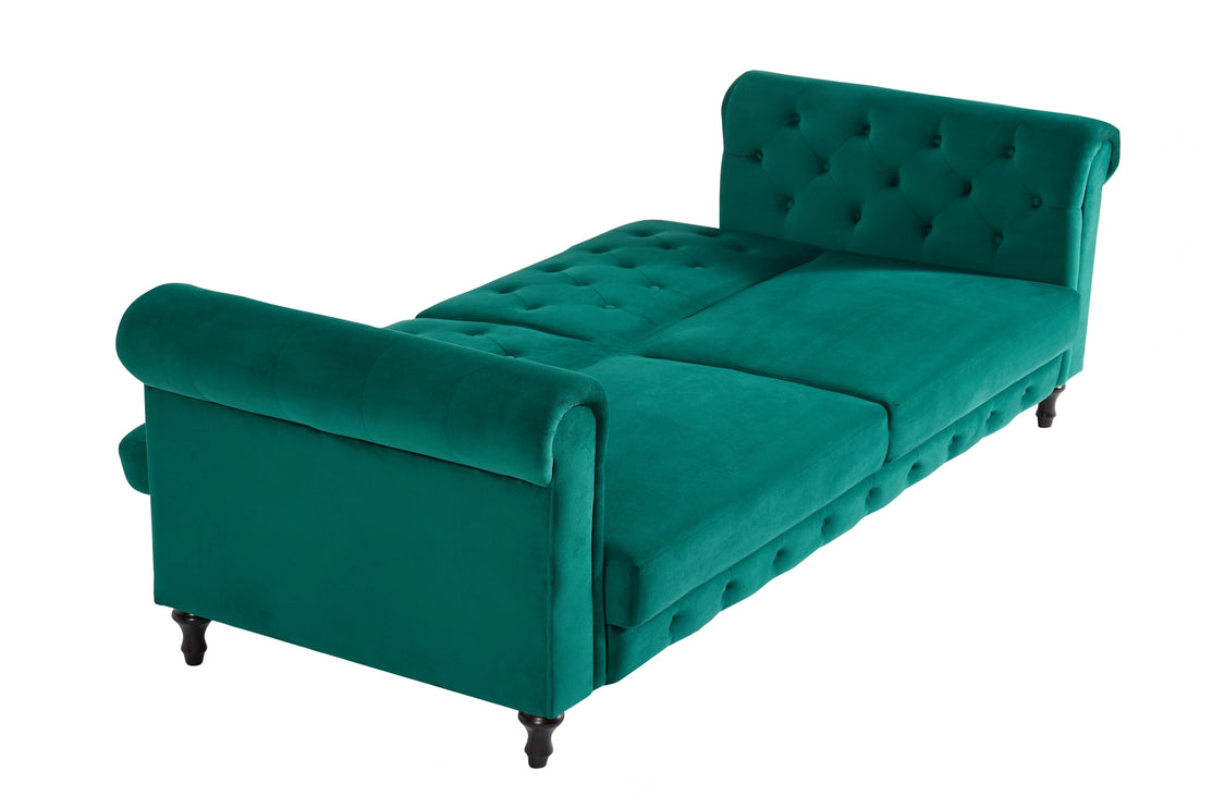 Tuscany Green Velvet Sofa Bed 3 Seater Button Detail