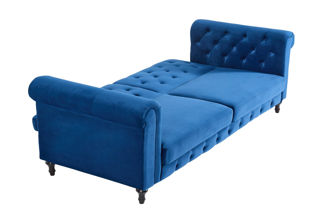 Tuscany Blue Velvet Sofa Bed 3 Seater Button Detail