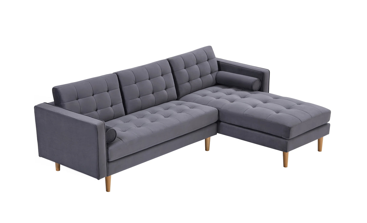 Grey Velvet Corner Sofa-Left or Right Hand Facing