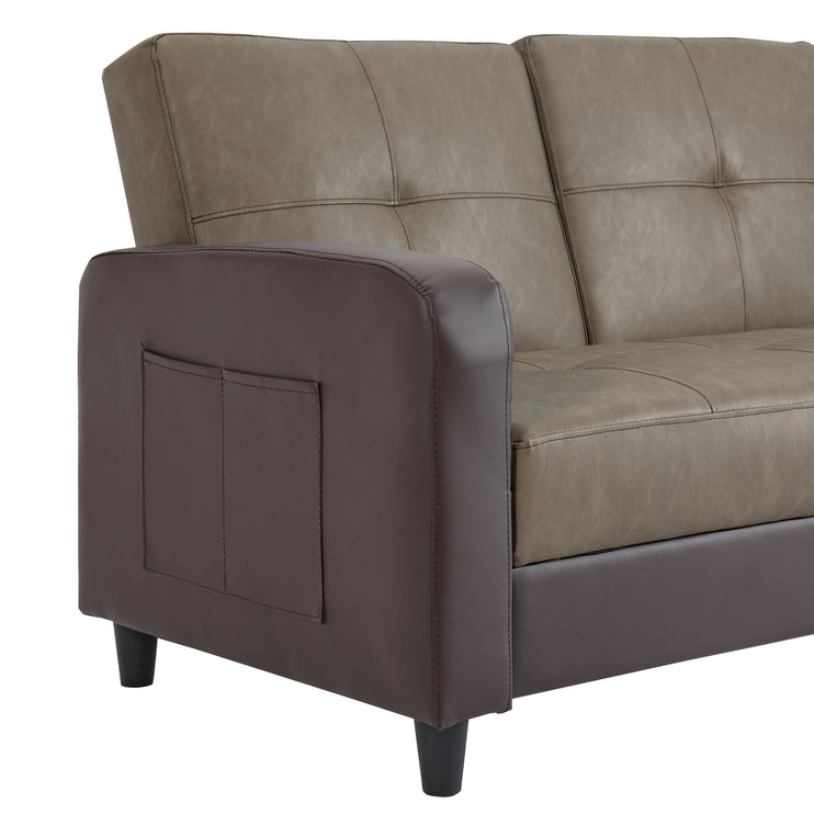 Luxury Brown 3-Seater Sofa Bed in Faux Leather with Cup Holder & Magazine Pocket