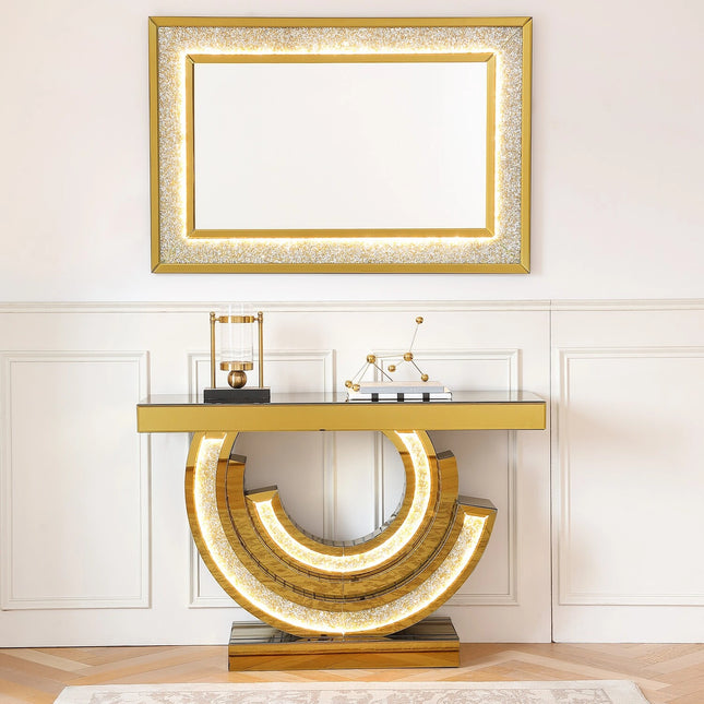 Gold Spiral Mirror with Console Table
