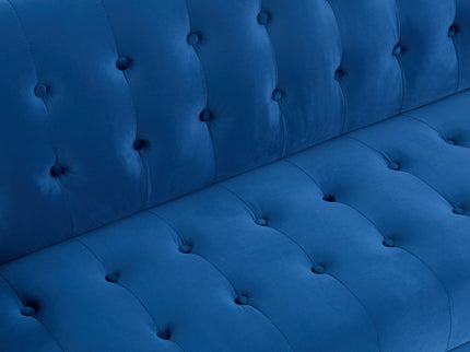 Blue Velvet Convertible Sofa Bed with Gold Metal Legs Button Detail