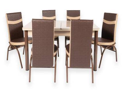 Cappuccino Extendable Dining Table with Six Chairs