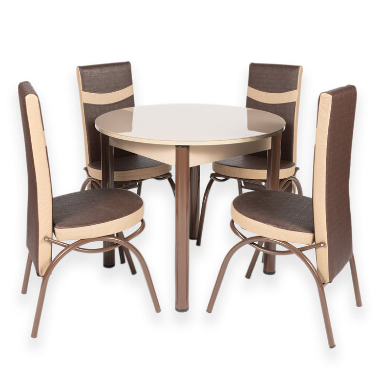 Cappuccino Round Dining Table with Four Chairs