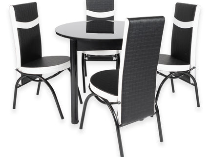 Black Round Dining Table with Four Chairs