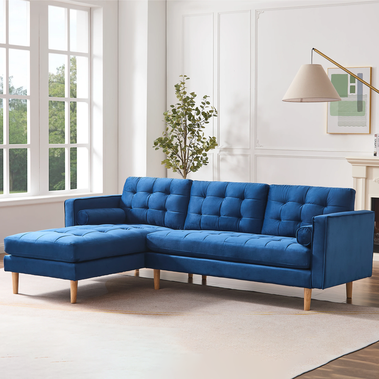 Blue Velvet Corner Sofa-Left or Right Hand Facing