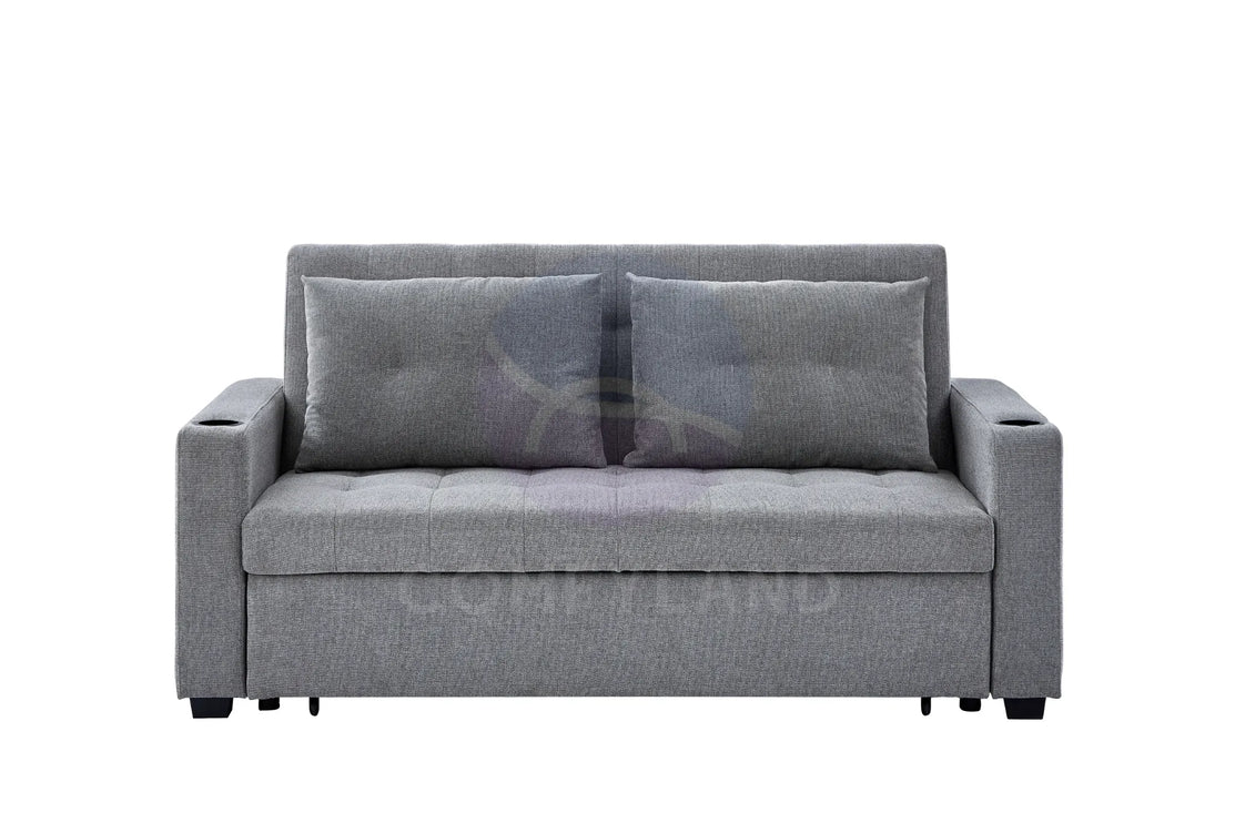 Grey Textured Chenille Pull-Out Sofa Bed