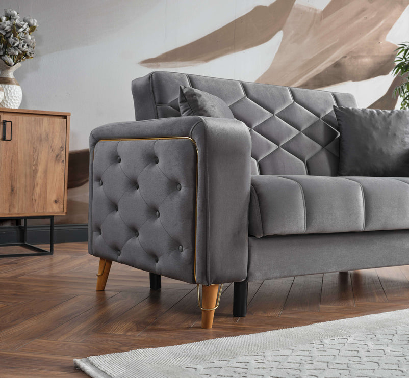 Melisa Grey Sofa Bed with Gold Detailing