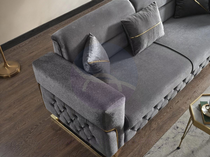 PARMA Sofa Bed in Grey Velvet with Gold Detailing