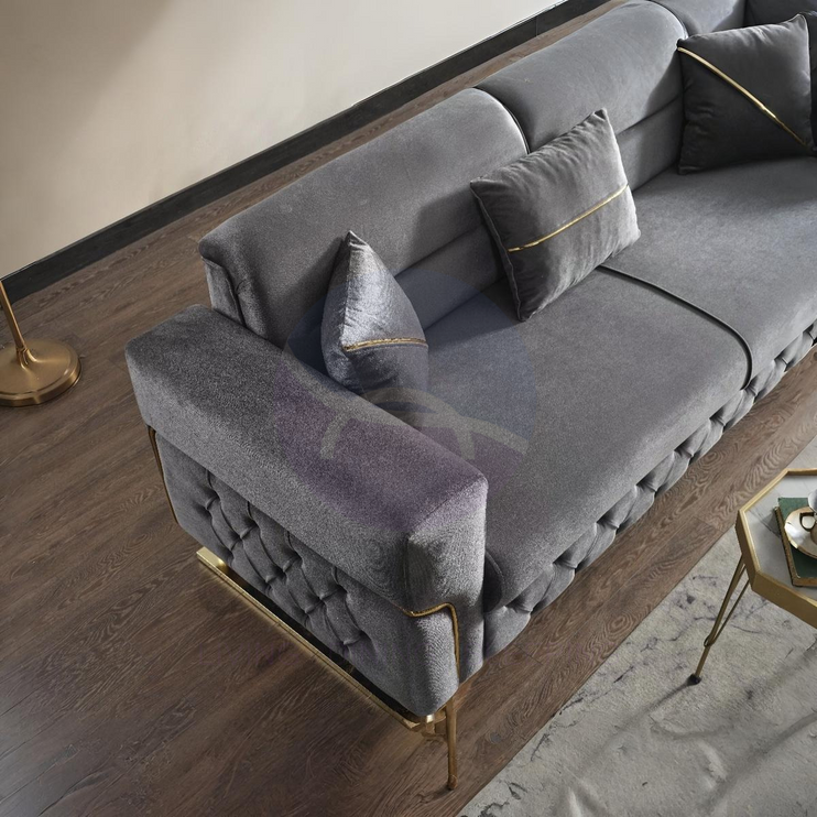 PARMA Sofa Bed in Grey Velvet with Gold Detailing