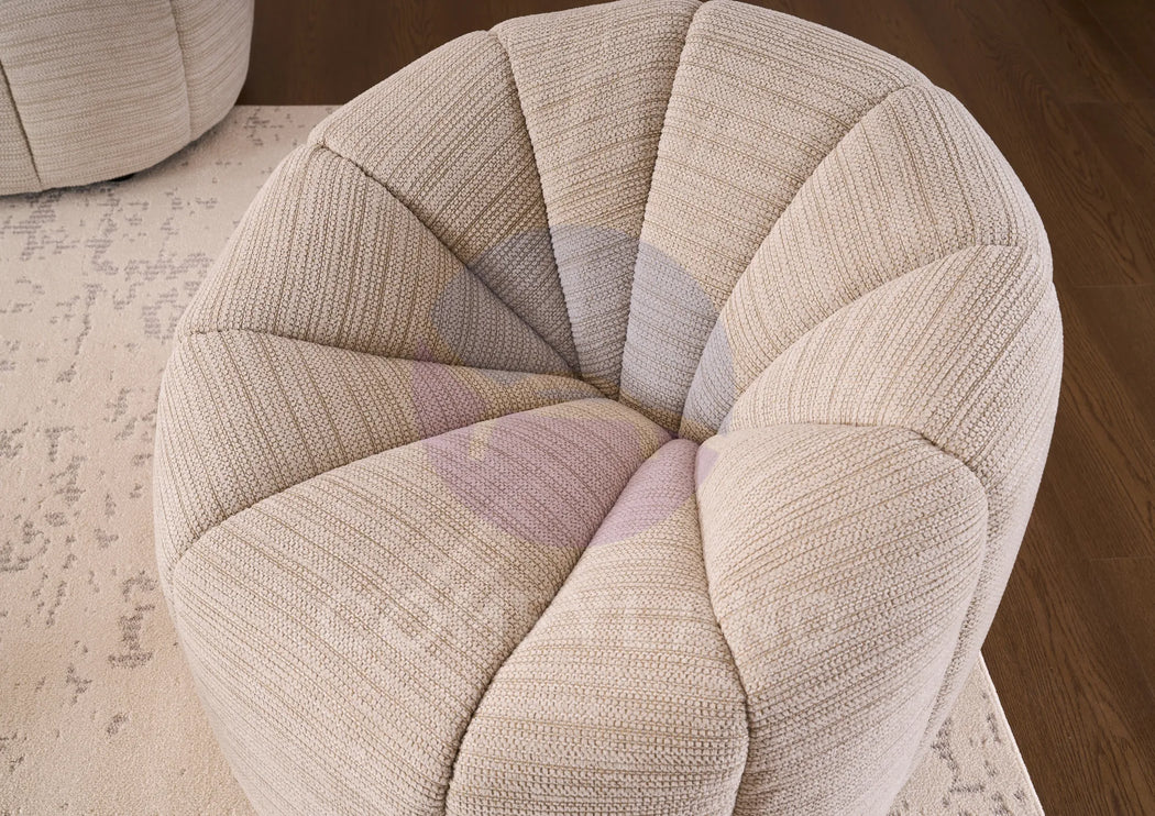Serum Beige Textured Bouclé Curved Sofa