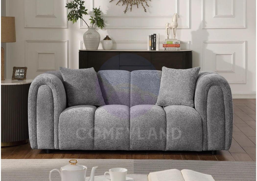 Cloud Grey Bubble-Tufted Curved Sofa