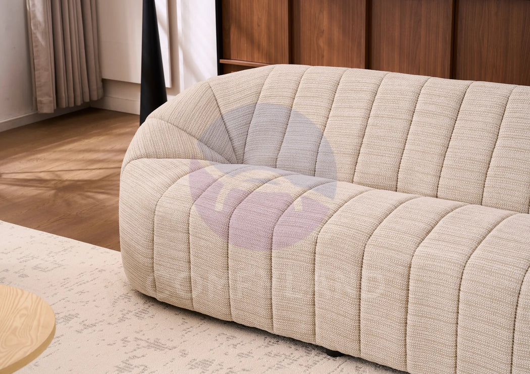 Serum Beige Textured Bouclé Curved Sofa