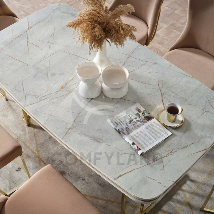 Almera Beige and Gold Dining Table
