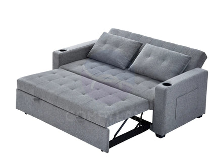 Grey Convertible Pull-Out Sofa Bed