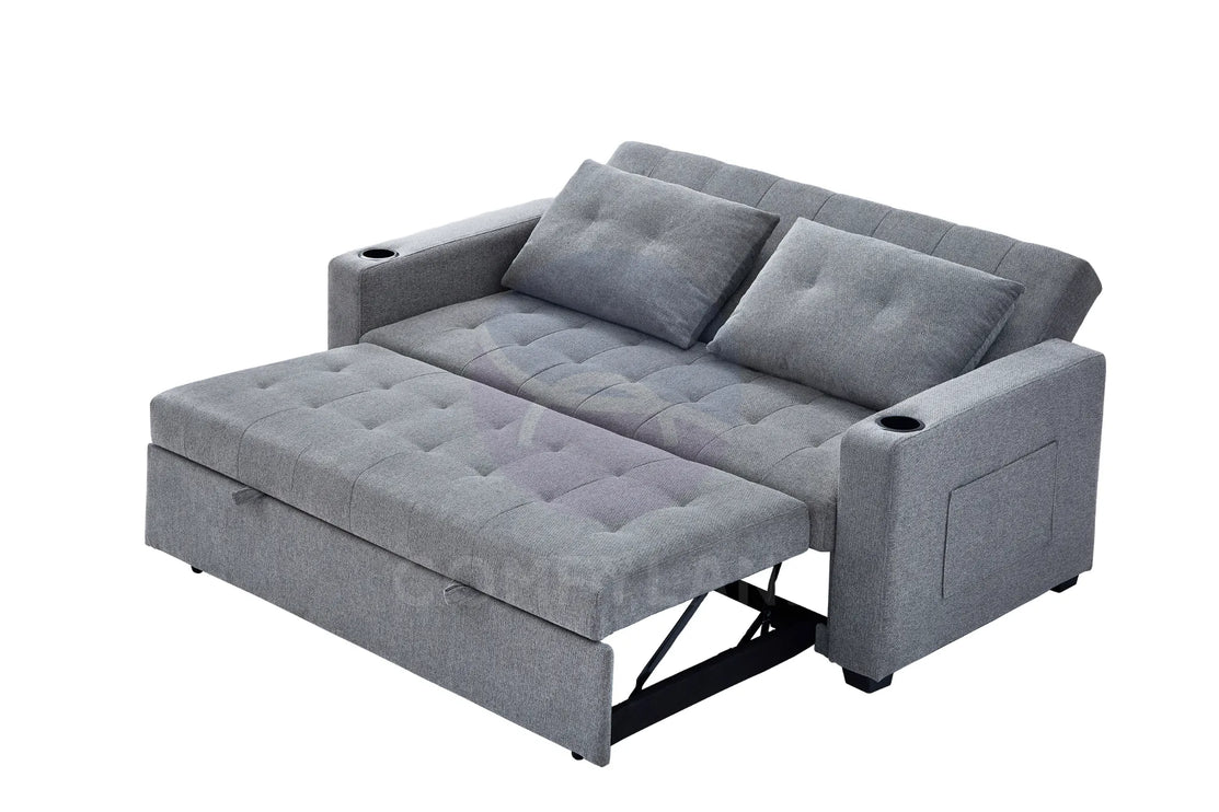 Grey Textured Chenille Pull-Out Sofa Bed