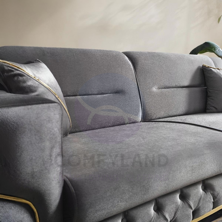 PARMA Sofa Bed in Grey Velvet with Gold Detailing